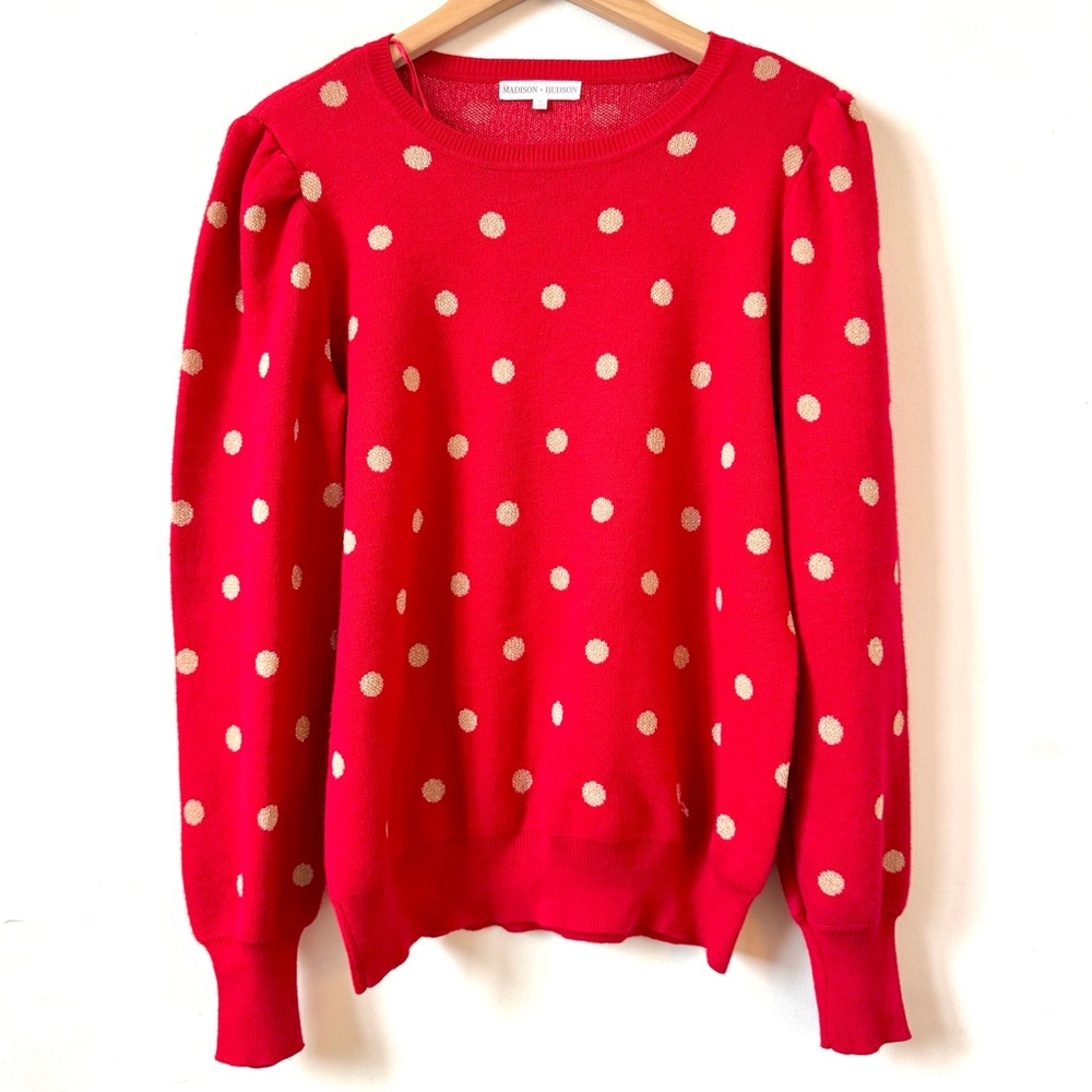 Madison + Hudson puff sleeves red polkadot sweater size medium